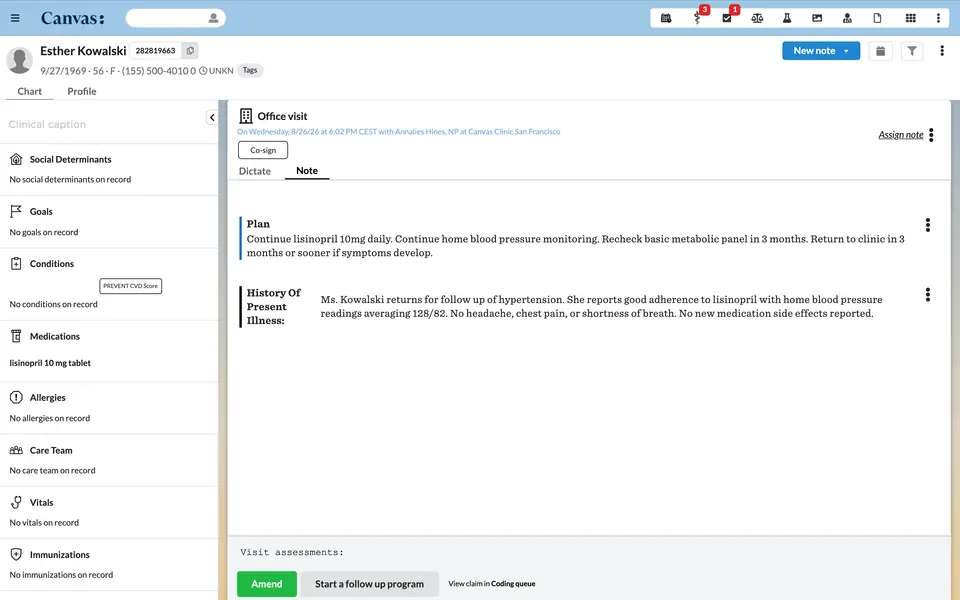 A supervisee's locked note with the co-sign action available.