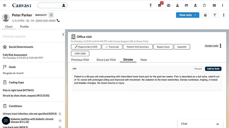 The returned transcript shown for review and editing before it is added to the note.